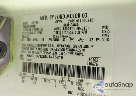 2020 Ford Transit Connect Xl Cargo Van z USA, uszkodzony, nr VIN NM0LS7E29L1475216